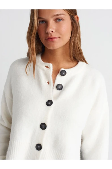 60280 DİLVİN DİK YAKA DÜĞMELİ YUMUŞAK DOKULU YIRTMAÇLI TRİKO HIRKA - Resim 5