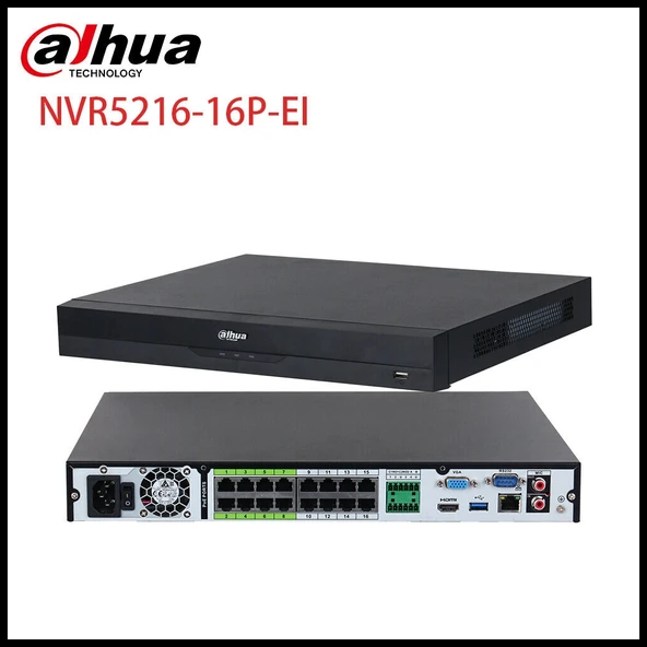 Dahua  Nvr5216-16p-eı, 16kanal Poe, 32mpix, H265+, 2 Hdd Desteği, 1080p Kayıt, 384mbps Bant Genişliği, Nvr ürün görseli