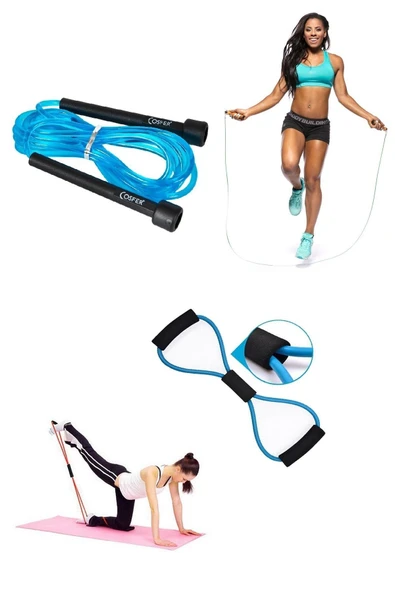 2'li Set Uzunluğu Ayarlanabilir Atlama Ipi Kas Germe Güçlendirme Direnç Lastiği ürün görseli
