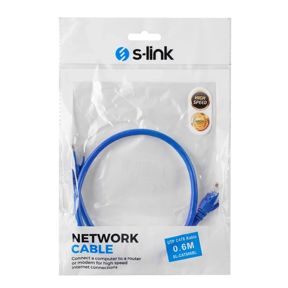 S-lınk Sl-cat606bl Cat6 Patch 60cm Kablo (mavi) - Resim 3