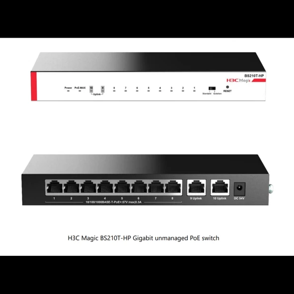 H3c Magic Bs210t-hp, 10 Port, Gigabit, 8 Port Poe, 110w, +2 Port Gigabit Uplink, Metal Kasa, Yönetilemez, Masaüstü Switc ürün görseli