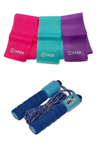 2'li Set Sayaçlı Spor Fitness Kondisyon A Tlama Ipi 3'lü Yoğa Aerobik Egzersiz Direnç Pilates Bandı ürün görseli