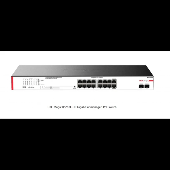 H3c Magic Bs218f-hp, 18 Port, Gigabit, 16 Port Poe, 225w, 2 Port Gigabit Uplink, +2 Port Gigabit Sfp, Metal Kasa, Yöneti ürün görseli