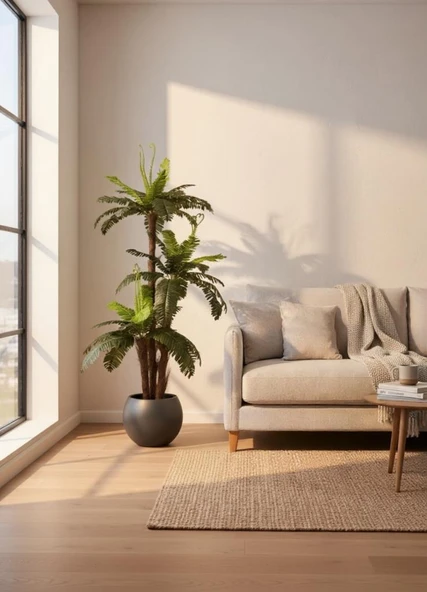 Yapay Ağaç Sıkas Palmiye Ağacı Antrasit Küre Saksıda 120*50cm 45 Yapraklı - Resim 7