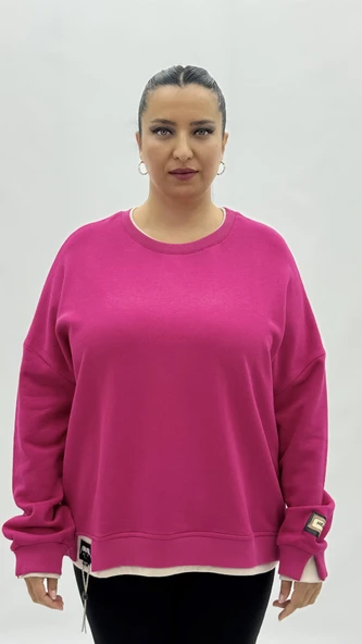 Büyük Beden Pamuklu Uzun Kollu Oversize Kadın Sweat ürün görseli