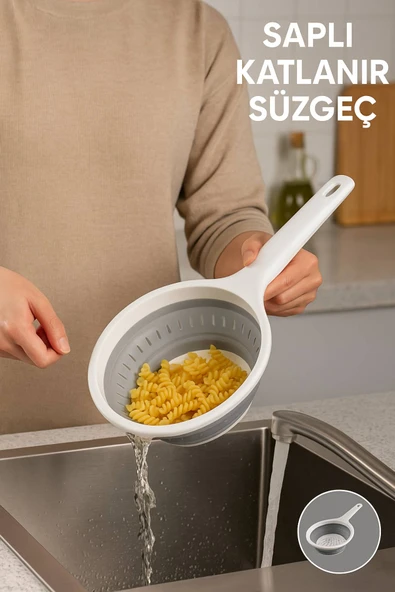 Saplı Katlanabilir Süzgeç – Gri & Beyaz Renk • BPA Free • Kolay Temizlik • Dayanıklı Silikon - Resim 3