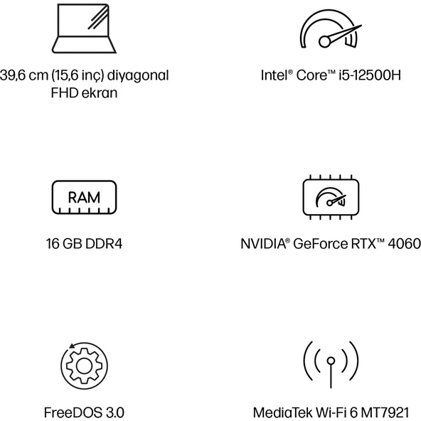 HP Victus Gaming 15 Intel Core i5 12500H 16GB 512GB SSD RTX4060 Freedos 15.6" Taşınabilir Bilgisayar B03C7EA - Resim 4