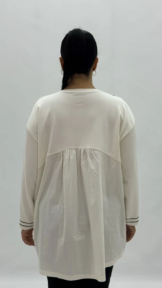 Büyük Beden Viskon Taşlı Uzun Kol Oversize Kadın Bluz - Resim 4