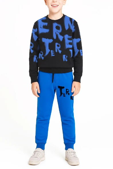 Erkek Çocuk 2 İplik Şardonsuz Alt-Üst Takım Yazı Baskılı 3-10 Yaş 12413 - Resim 4