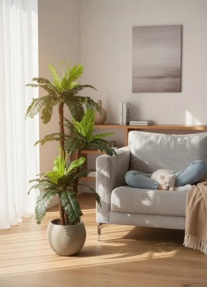 Yapay Ağaç Sıkas Palmiye Ağacı Mokka Küre Saksıda 120*50cm 45 Yapraklı - Resim 7