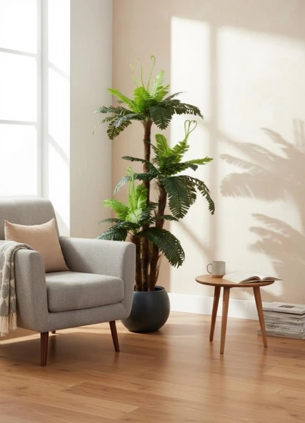 Yapay Ağaç Sıkas Palmiye Ağacı Antrasit Küre Saksıda 120*50cm 45 Yapraklı - Resim 6