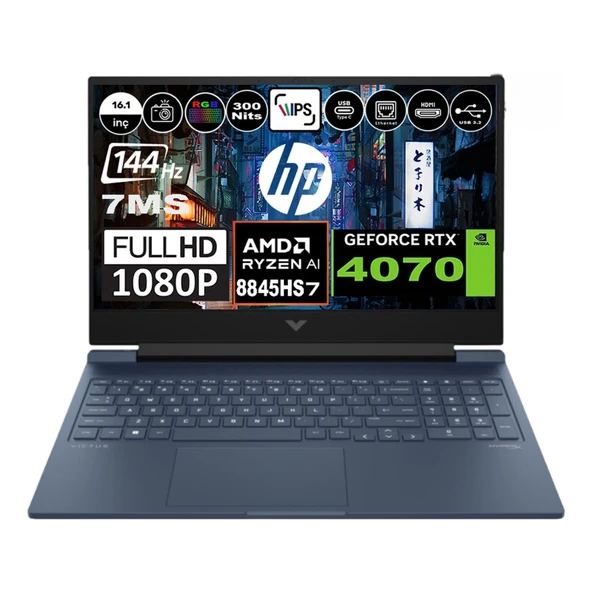 Victus 16 Amd Ryzen 7 8840H 16GB Ddr5 512GB SSD RTX4070 (8gb) 144Hz 7ms 300NİT 16.1 Inç WINDOWS11 Fullhd Gaming Laptop A05N7EA ürün görseli 1