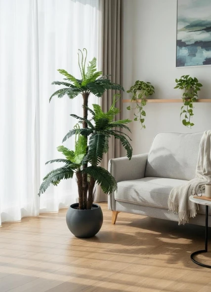 Yapay Ağaç Sıkas Palmiye Ağacı Antrasit Küre Saksıda 120*50cm 45 Yapraklı - Resim 5