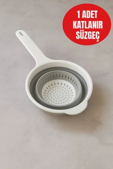 Saplı Katlanabilir Süzgeç – Gri & Beyaz Renk • BPA Free • Kolay Temizlik • Dayanıklı Silikon ürün görseli 1