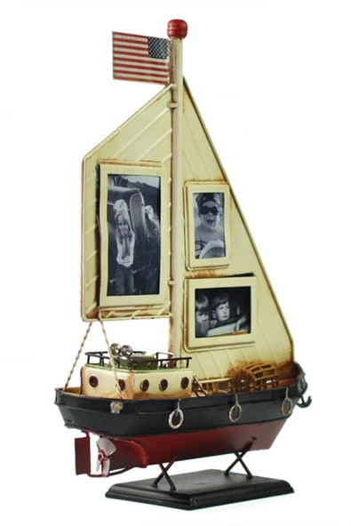 Dekoratif Resim Çerçeveli Metal Yelkenli Gemi 35cm - Resim 9