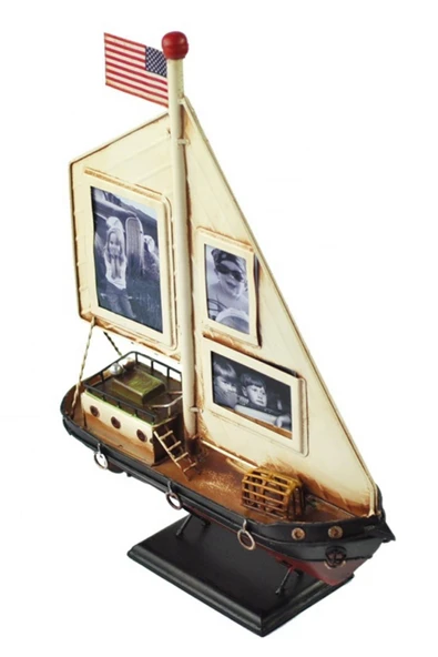 Dekoratif Resim Çerçeveli Metal Yelkenli Gemi 35cm - Resim 11