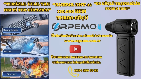 Auhma AHV-12 Turbo Jet Fan 130.000RPM Elektrikli Hava Kompresörü Taşınabilir Çantalı - Resim 7