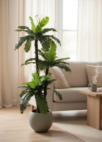 Yapay Ağaç Sıkas Palmiye Ağacı Mokka Küre Saksıda 120*50cm 45 Yapraklı ürün görseli