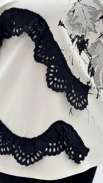 Büyük Beden Viskon Taşlı Uzun Kol Oversize Kadın Bluz - Resim 6