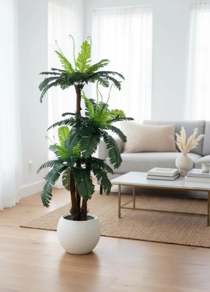 Yapay Ağaç Sıkas Palmiye Ağacı Beyaz Küre Saksıda 120*50cm 45 Yapraklı - Resim 4