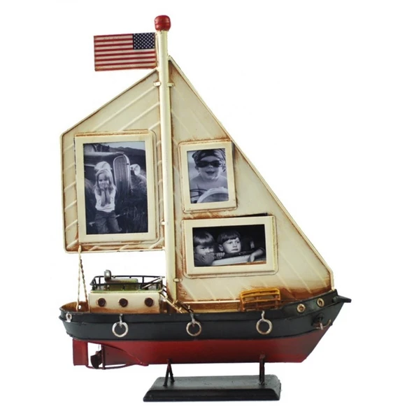 Dekoratif Resim Çerçeveli Metal Yelkenli Gemi 35cm - Resim 2