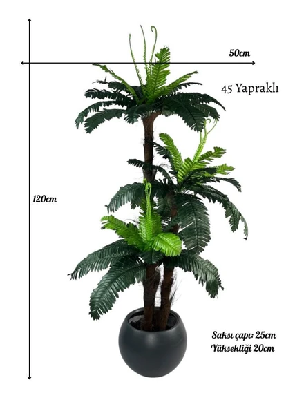 Yapay Ağaç Sıkas Palmiye Ağacı Antrasit Küre Saksıda 120*50cm 45 Yapraklı - Resim 3