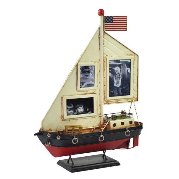 Dekoratif Resim Çerçeveli Metal Yelkenli Gemi 35cm ürün görseli