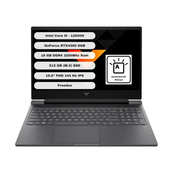 HP Victus Gaming 15 Intel Core i5 12500H 16GB 512GB SSD RTX4060 Freedos 15.6" Taşınabilir Bilgisayar B03C7EA ürün görseli 1