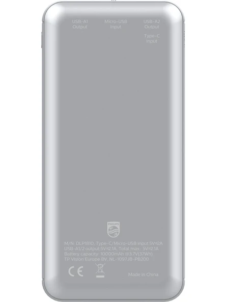 Philips Powerbank Ultra Compact 10000 Mah Dlp Seri DLP1810NV/62 Taşınabilir Çift USB Çıkışı Şarj Cihazı ürün görseli