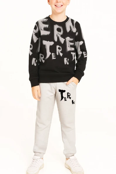 Erkek Çocuk 2 İplik Şardonsuz Alt-Üst Takım Yazı Baskılı 3-10 Yaş 12413 ürün görseli