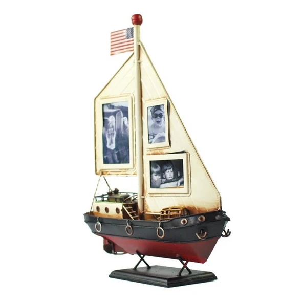 Dekoratif Resim Çerçeveli Metal Yelkenli Gemi 35cm - Resim 3