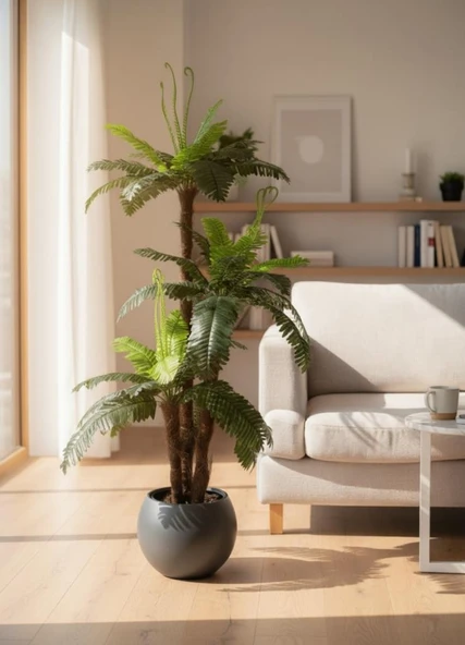 Yapay Ağaç Sıkas Palmiye Ağacı Antrasit Küre Saksıda 120*50cm 45 Yapraklı ürün görseli 1