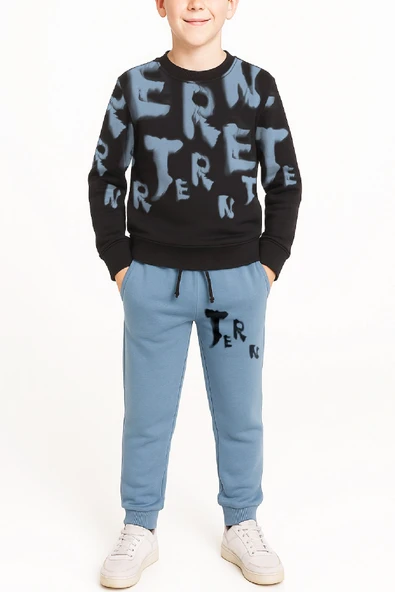 Erkek Çocuk 2 İplik Şardonsuz Alt-Üst Takım Yazı Baskılı 3-10 Yaş 12413 - Resim 2