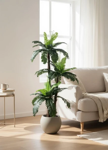 Yapay Ağaç Sıkas Palmiye Ağacı Mokka Küre Saksıda 120*50cm 45 Yapraklı - Resim 8