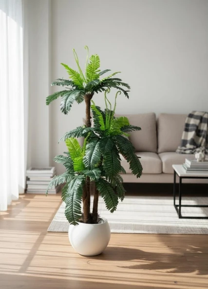 Yapay Ağaç Sıkas Palmiye Ağacı Beyaz Küre Saksıda 120*50cm 45 Yapraklı ürün görseli