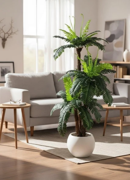 Yapay Ağaç Sıkas Palmiye Ağacı Beyaz Küre Saksıda 120*50cm 45 Yapraklı - Resim 6