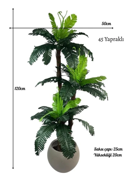 Yapay Ağaç Sıkas Palmiye Ağacı Mokka Küre Saksıda 120*50cm 45 Yapraklı - Resim 2