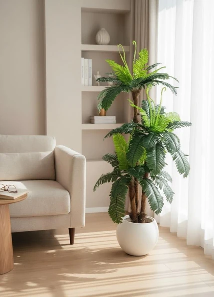 Yapay Ağaç Sıkas Palmiye Ağacı Beyaz Küre Saksıda 120*50cm 45 Yapraklı - Resim 7