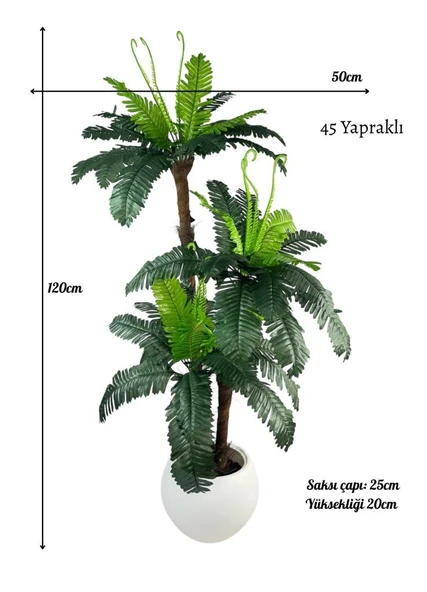 Yapay Ağaç Sıkas Palmiye Ağacı Beyaz Küre Saksıda 120*50cm 45 Yapraklı - Resim 2