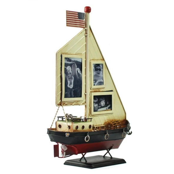 Dekoratif Resim Çerçeveli Metal Yelkenli Gemi 35cm - Resim 4