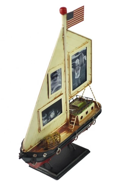 Dekoratif Resim Çerçeveli Metal Yelkenli Gemi 35cm - Resim 10