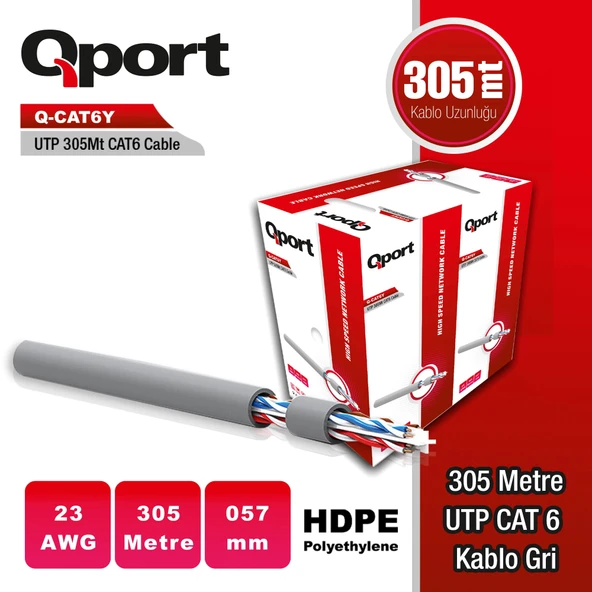 Qport Q-cat6y 305 Metre 23awg Grı Cat6 Utp Pe Kablo ürün görseli