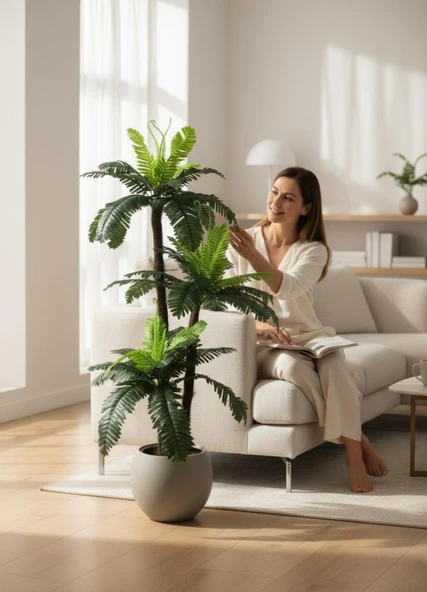 Yapay Ağaç Sıkas Palmiye Ağacı Mokka Küre Saksıda 120*50cm 45 Yapraklı - Resim 10