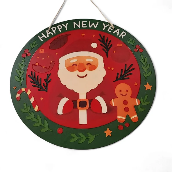Noel Baba ve Kurabiye Adam Kapı ve Duvar Süsü Happy New Year - Resim 6