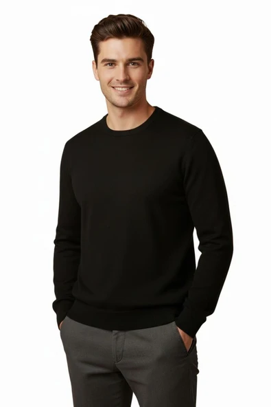 Erkek Sıfır Yaka Kazak Çelik Örgü Klasik Kalıp 4241C BGL-ST04857 ürün görseli