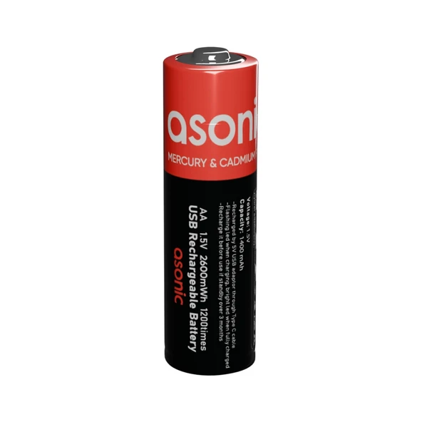 Asonıc Pl1400, Aa, Şarjlı Pil, 1.5volt, 1400mah/2600mwh, Type-c İle Kolay Şarj,  2 Li Paket (usb To Type-c Kablo Hediye) - Resim 2
