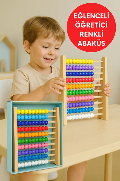Premium Ahşap Renkli Abaküs • 10 Katlı Eğitici Sayma ve Zeka Geliştirici Oyuncak ürün görseli 1