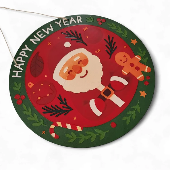 Noel Baba ve Kurabiye Adam Kapı ve Duvar Süsü Happy New Year - Resim 7