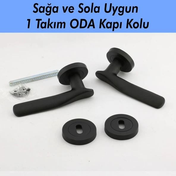 Oda Kapı Kolu Mat Siyah Daire Rozetli Sürgülü ve Çelik Kapı Kulpu Uyumlu Sağ Sol Uygun Kolları - Resim 6