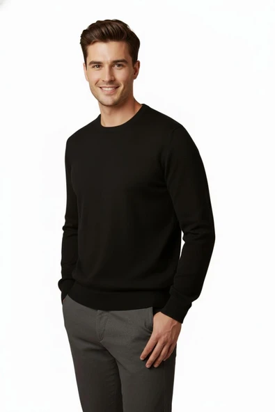 Erkek Sıfır Yaka Kazak Çelik Örgü Klasik Kalıp 4241C BGL-ST04857 - Resim 5